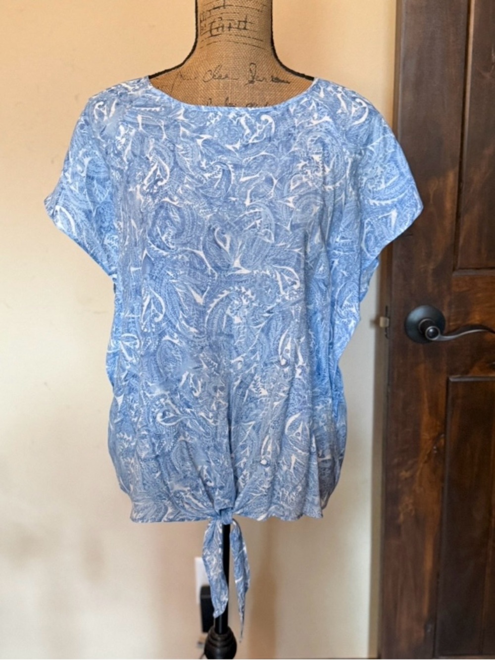 cooper & ella Light Blue Paisley Tie-Front Blouse